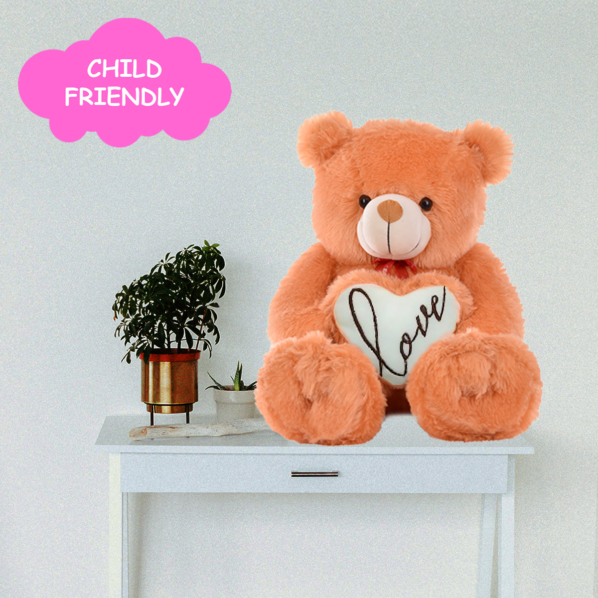 Goldenhub Teddy Bear 60 cm Standing Different With Heart Brown