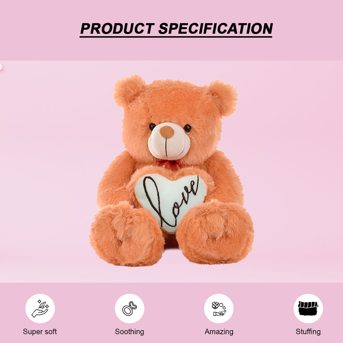 Goldenhub Teddy Bear 60 cm Standing Different With Heart Brown