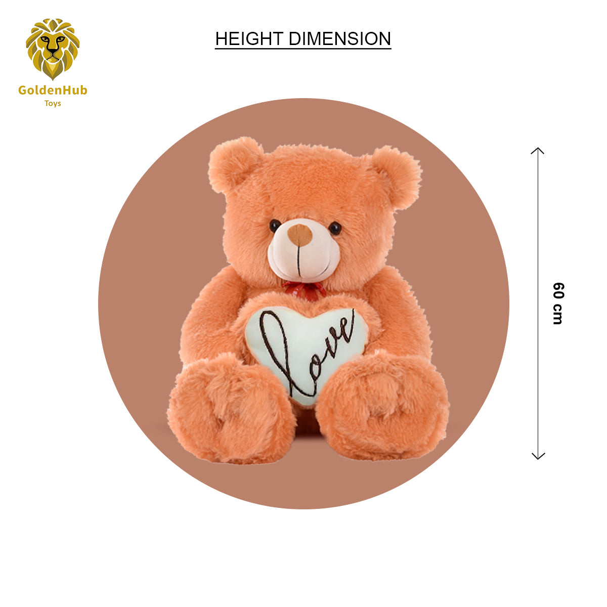 Goldenhub Teddy Bear 60 cm Standing Different With Heart Brown