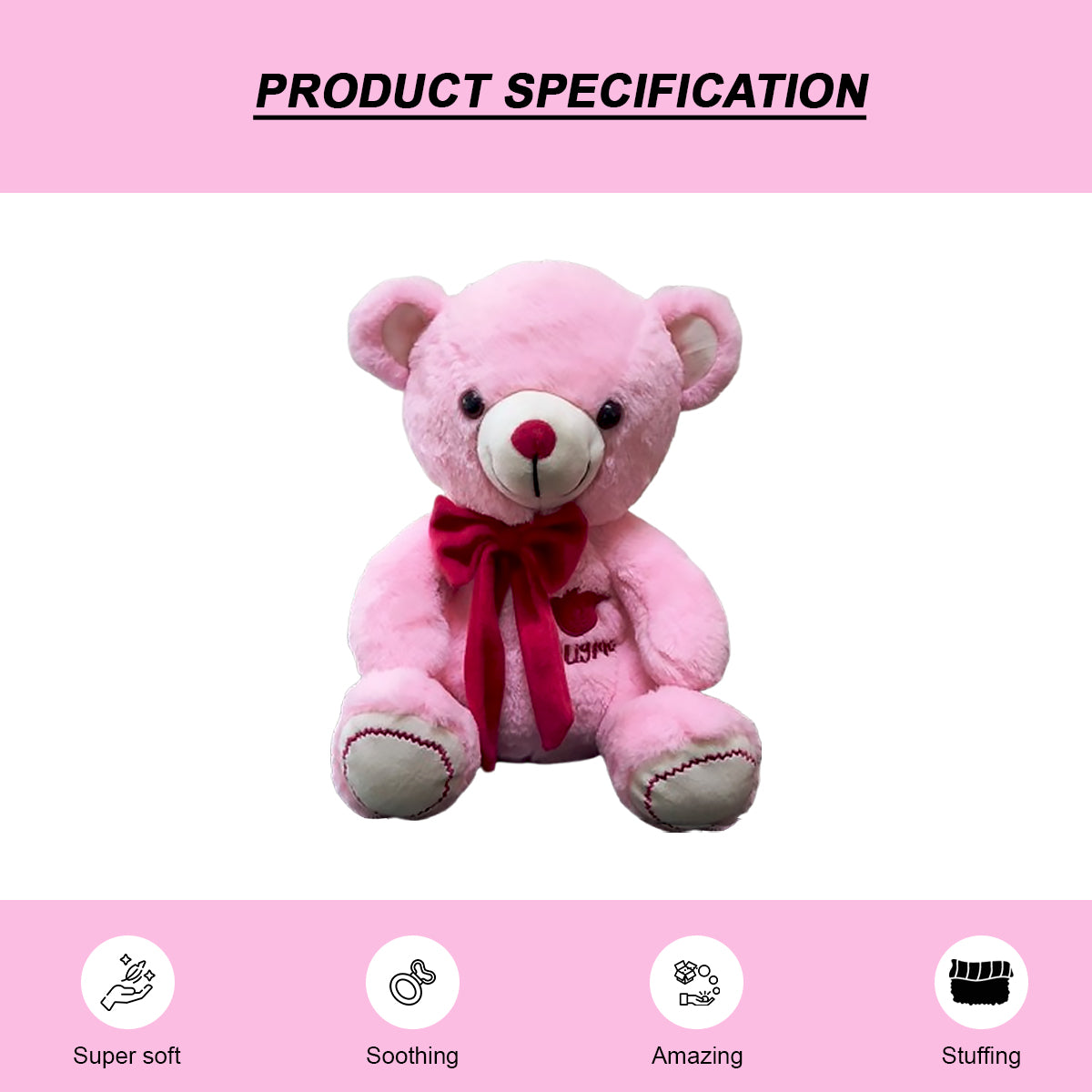 Goldenhub Toys Hug Me Teddy Sitting Pink 30 CM