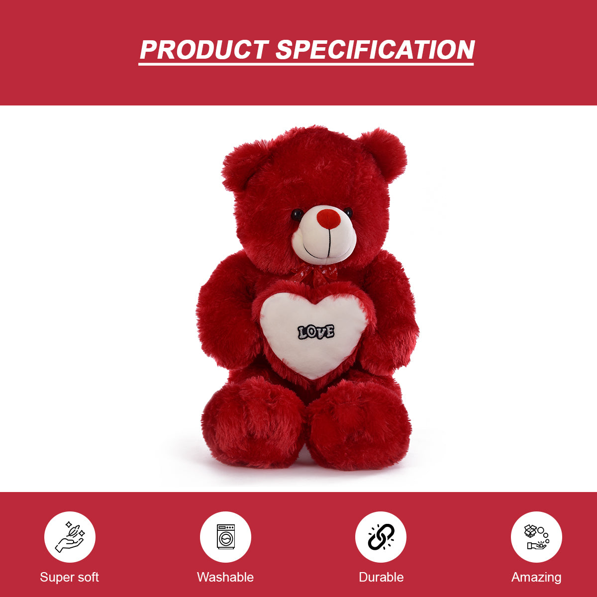 Goldenhub Teddy Bear 60 CM Standing Different With Heart Red