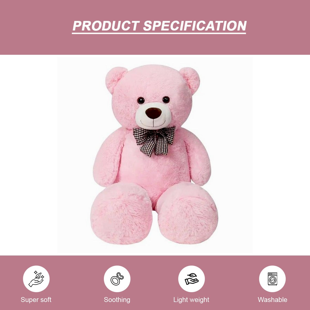 Goldenhub Toys Teddy Bear Premium 60cm  Standing Simple Pink